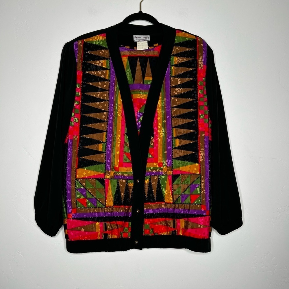 Vintage 80s/90s Colorful Geometric Jacket and Blouse Set Size 12/14 three flaggs